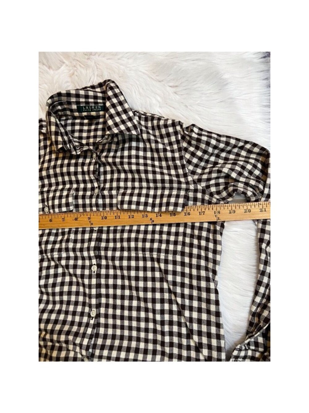 Lauren Ralph Lauren Womens Button Up Shirt S Black White Plaid Long Pockets - Picture 4 of 4